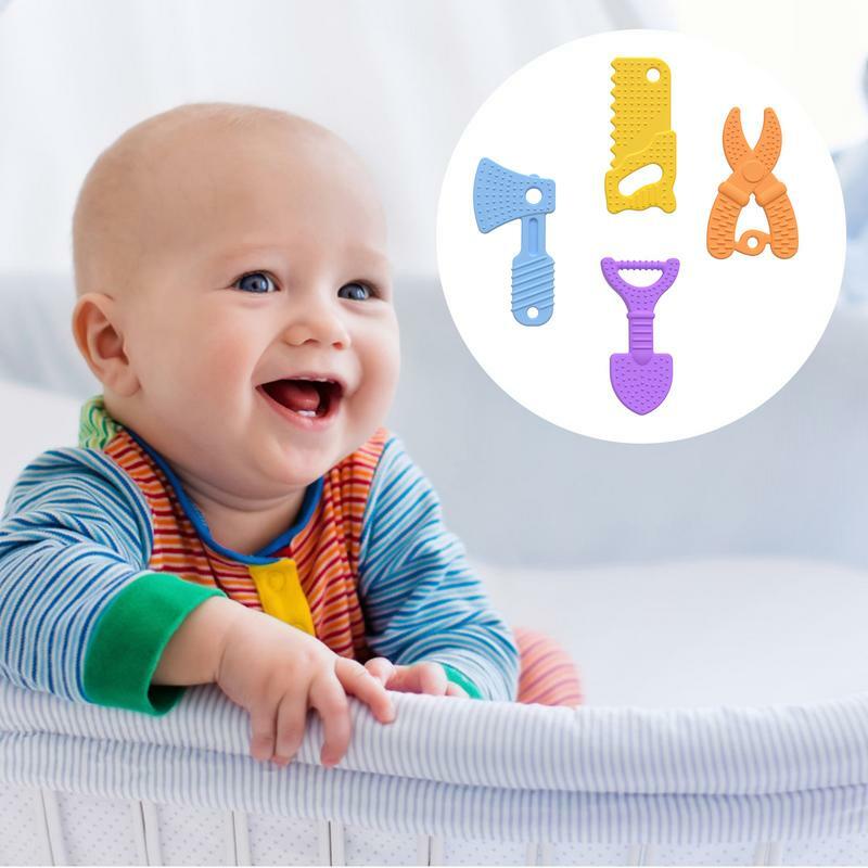 Teething Toys 4pcs Hammer Spanner Wrench Pliers Teething Relief Teethers Toys Food Grade Sensory Bath Chew Toys Teething Relief