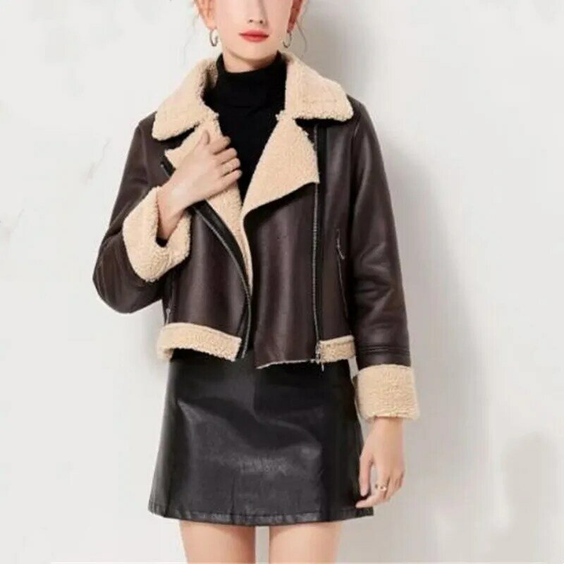 ZXRYXGS Cross Border Foreign Trade Women's Clothing 2023 High-quality PU Winter Coat Short Zipper Motorcycle Coat Trend Jacket