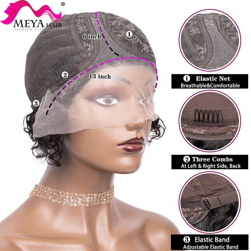 Wig Rambut Manusia Keriting Pendek 13X1 T-bagian Wig Tanpa Lem Renda Transparan Brasil Ikal Mode Alami Murah untuk Wanita