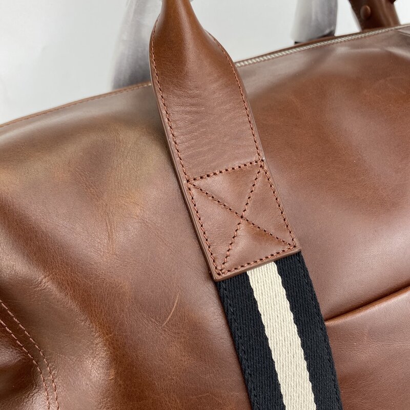Tas Travel merek B baru mode desain bergaris koper kasual bisnis tas tangan kulit kualitas tinggi kapasitas besar