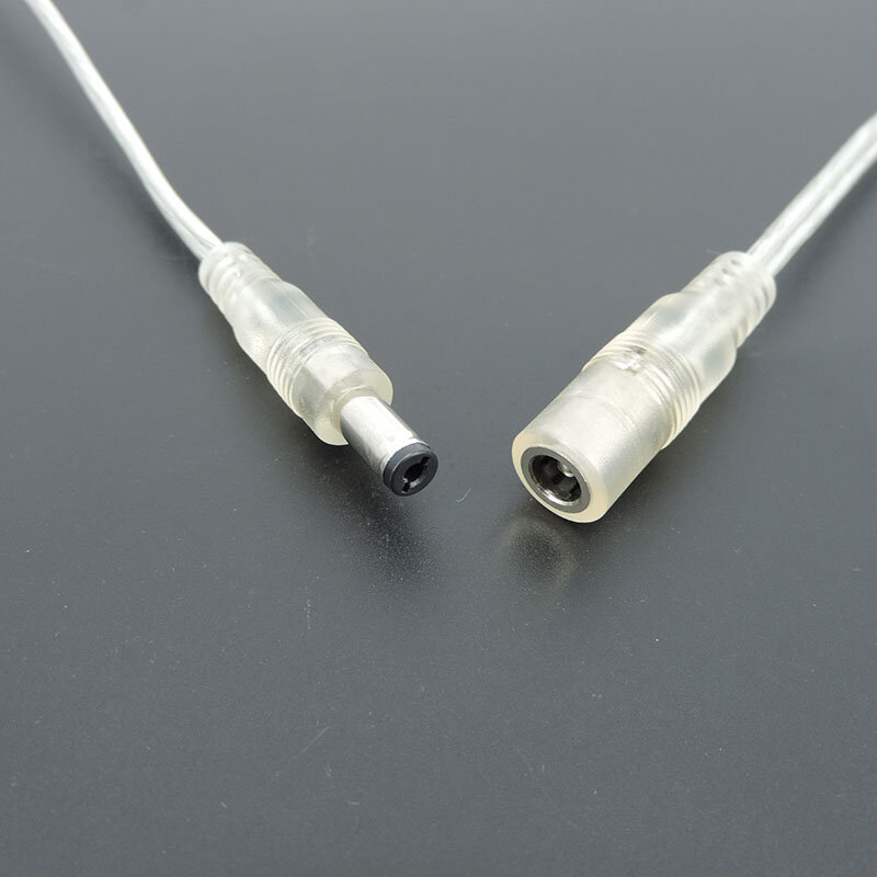 Adaptor daya DC laki-laki perempuan transparan kabel Pigtail 5.5x2.1mm 12V kabel ekstensi konektor Jack untuk lampu Strip LED A7