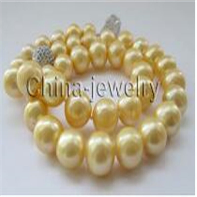 P6813 - 18" 11-12mm natural gold round freshwater pearl necklace - 925 silver