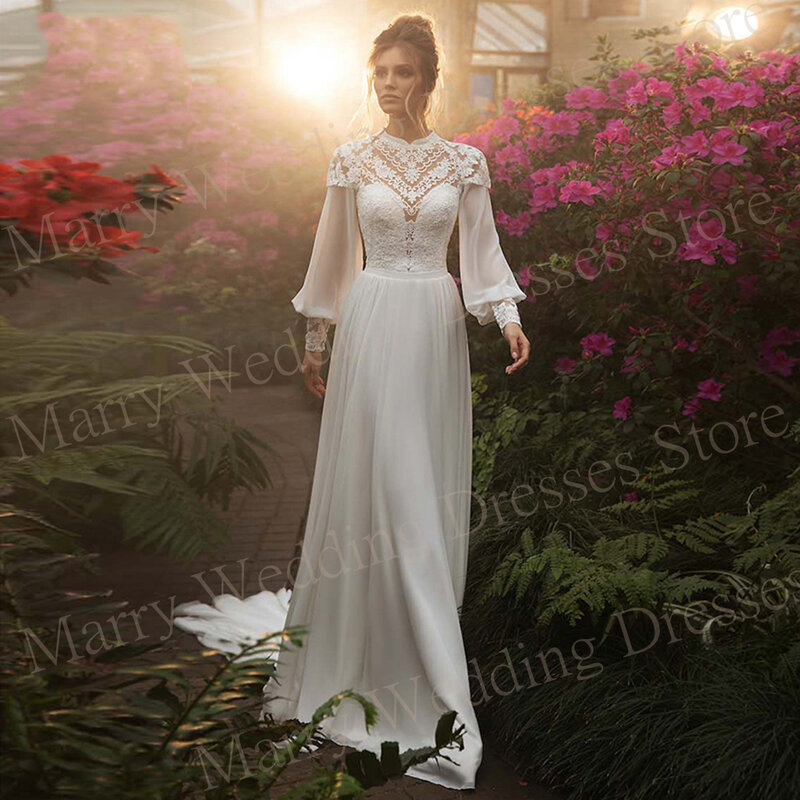 2024 простые изящные трапециевидные женские свадебные платья в стиле бохо, платья невесты с длинным пышным рукавом, сексуальные кружевные платья с аппликацией
