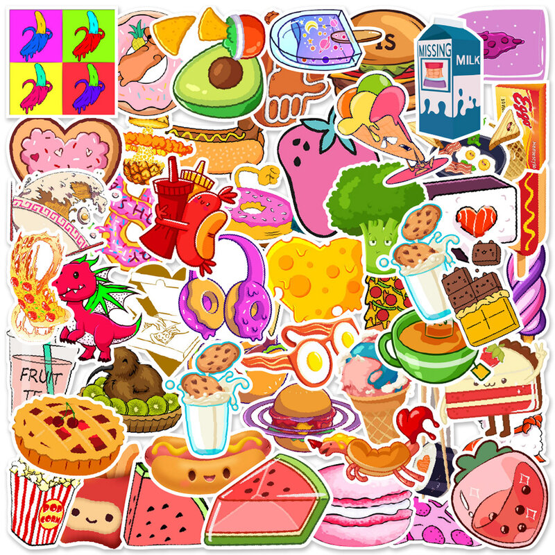 50Pcs Cartoon Food Series Graffiti Stickers Suitable for Laptop Helmets Desktop Decoration DIY Stickers Toys Wholesale