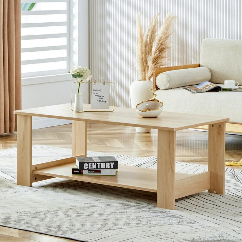 Coffee Table,The Double Layered Coffee Table Is Made of MDF Material.Suitable for Living Room 43.3 "*21.6" * 16.5 ",Coffee Table