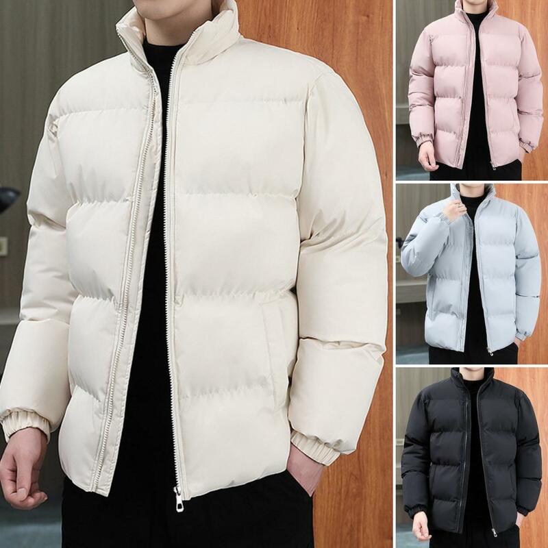 Men Zipper Coat Men's Winter Streetwear Cotton Coats Stand Collar Long Sleeve Jacket with Pockets Zipper Placket for Casual