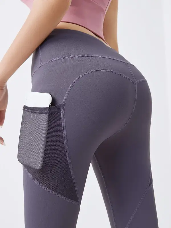 Pantalones de Yoga con bolsillos laterales de malla ajustados para correr, ropa deportiva para glúteos finos y de secado rápido