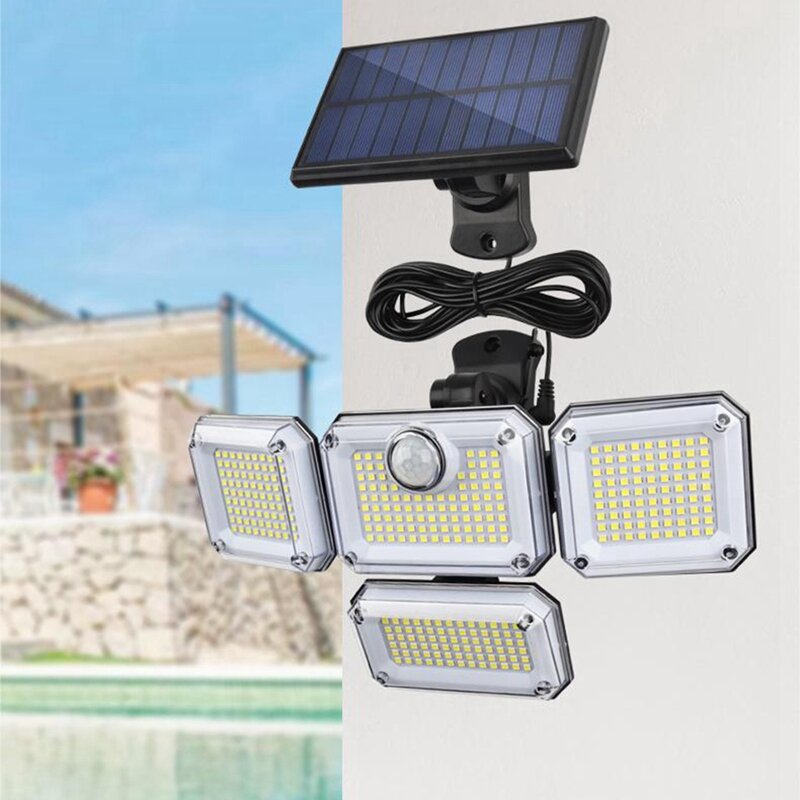 1ชิ้น Lampu Tenaga Surya LED สามารถปรับได้4หัวไฟสปอร์ตไลท์ LED Garden Yard Street Light