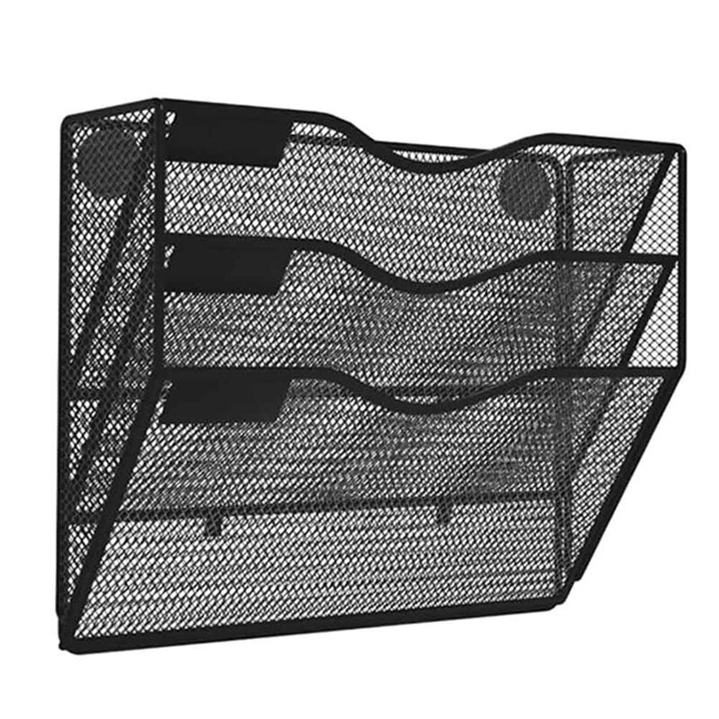 Suporte de arquivo magnético para geladeira, Metal Magazine Organizer, sem perfuração, 3 níveis, sem montagem