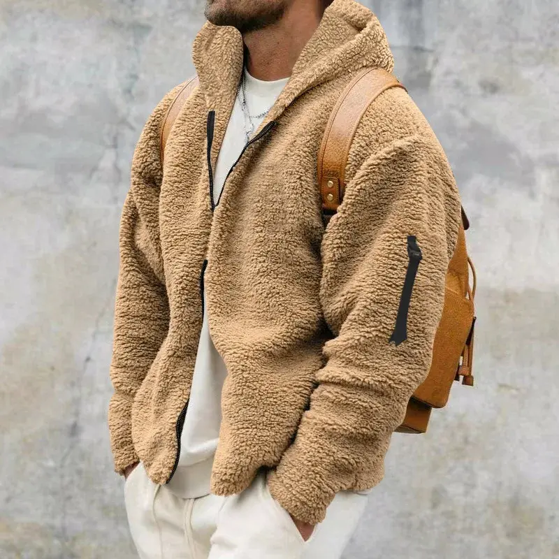 2023 autunno inverno Casual giacche in pile larghe per uomo cappotti soffici giacca con cappuccio Vintage con cerniera cappotto caldo spesso da uomo Streetwear