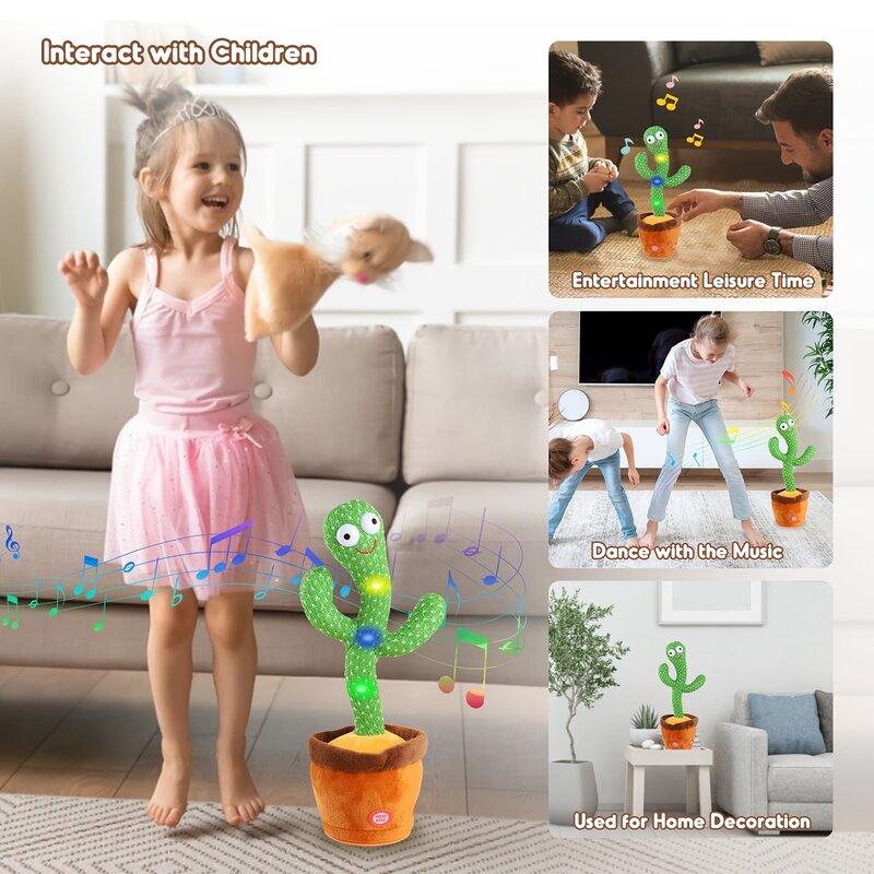 Juguete de peluche de electrones de Cactus de cantar y bailar, muñeco de peluche suave para bebés, Cactus que repite lo que dices, voz, interactivo, Bled