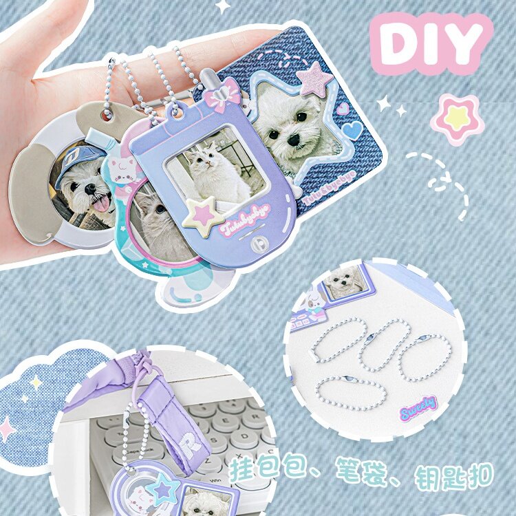 DIY Keychain Pendant American Style Kawaii Cartoon Animal Scrapbook Pendant 1 Inch Picture Photocard Decor Keychain Sticker