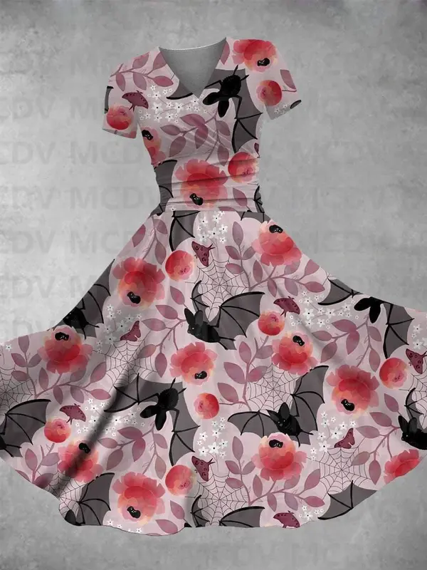 فستان ماكسي فني لجمجمة الهالويين للنساء ، فستان مثير برقبة على شكل حرف V ، فساتين نسائية ، مطبوع ثلاثي الأبعاد