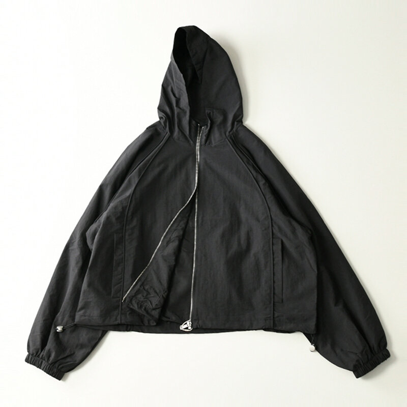 Donne Y2K anni '90 moda ritagliata con cappuccio Bomber giacche autunno autunno Vintage per il tempo libero Basic All-match Streetwear cappotto nero allentato top