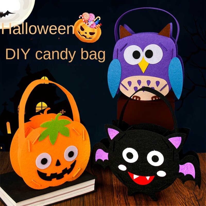 Cubo de almacenamiento de Halloween, bolsa de dulces, Material de bricolaje, decoración de Halloween, adorno, cesta de regalo de truco o trato, calabaza