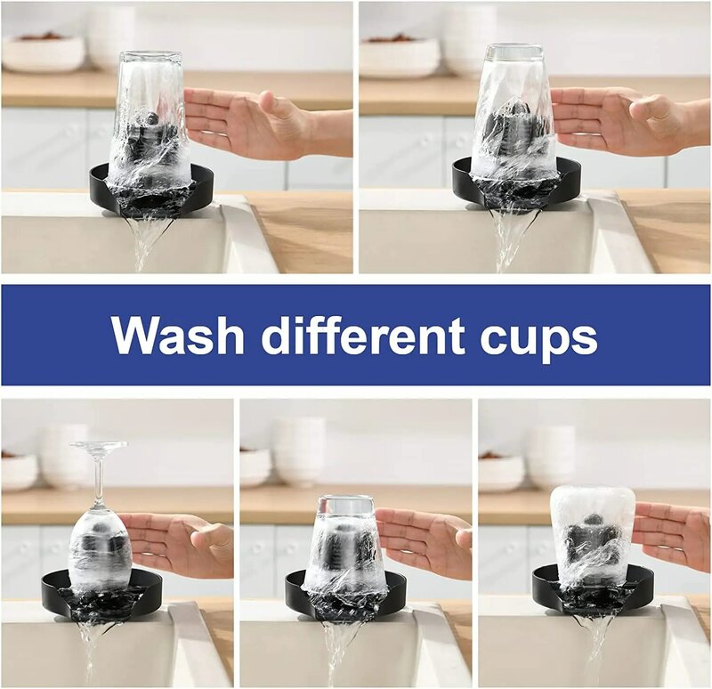 Aço inoxidável Cup Rinser com escova, Black Glass Rinser para pias de cozinha, Home Bar e Restaurante, venda quente