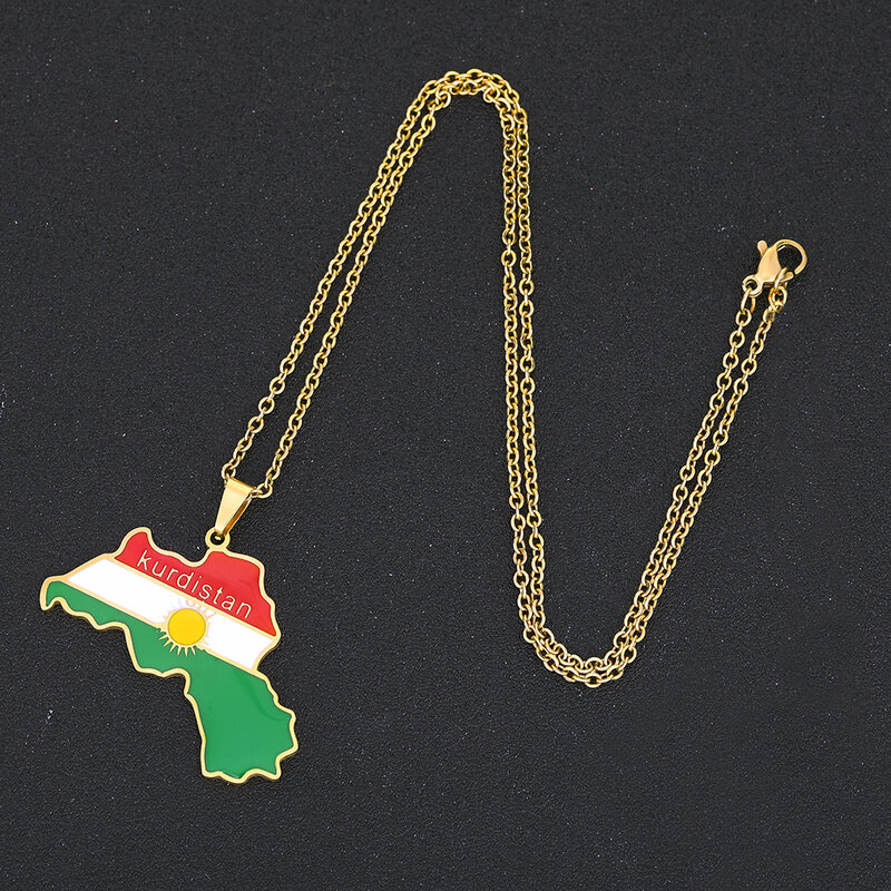 كردستان خريطة العلم قلادة قلادة الفولاذ المقاوم للصدأ الذهب الفضة اللون الرجال النساء البلد خريطة مجوهرات هدية