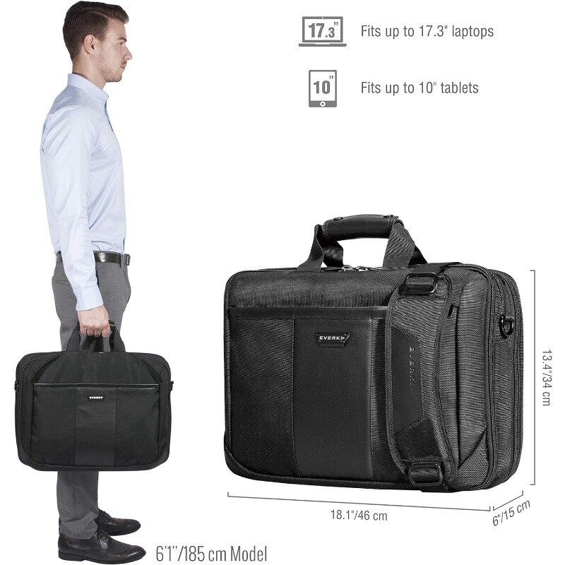 13-inch to 17.3-Inch Laptop Briefcase Bag, Ballistic Nylon and Leather, Travel Friendly (EKB427BK17), Black
