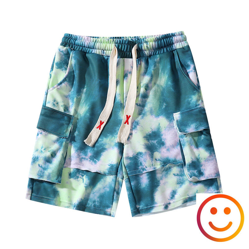 Pantalones cortos Cargo de empalme Tie-dye para hombres y mujeres, pantalones cortos con cordón, pantalones cortos casuales de verano