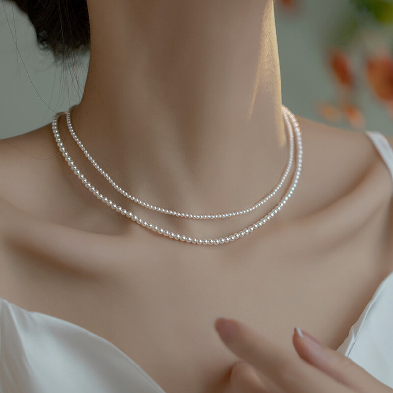 925 Sterling Silver Pearl Necklace For Women Jewelry On Neck  Pearl Bead Choker Cheap Items With Free Shipping Party Gift
