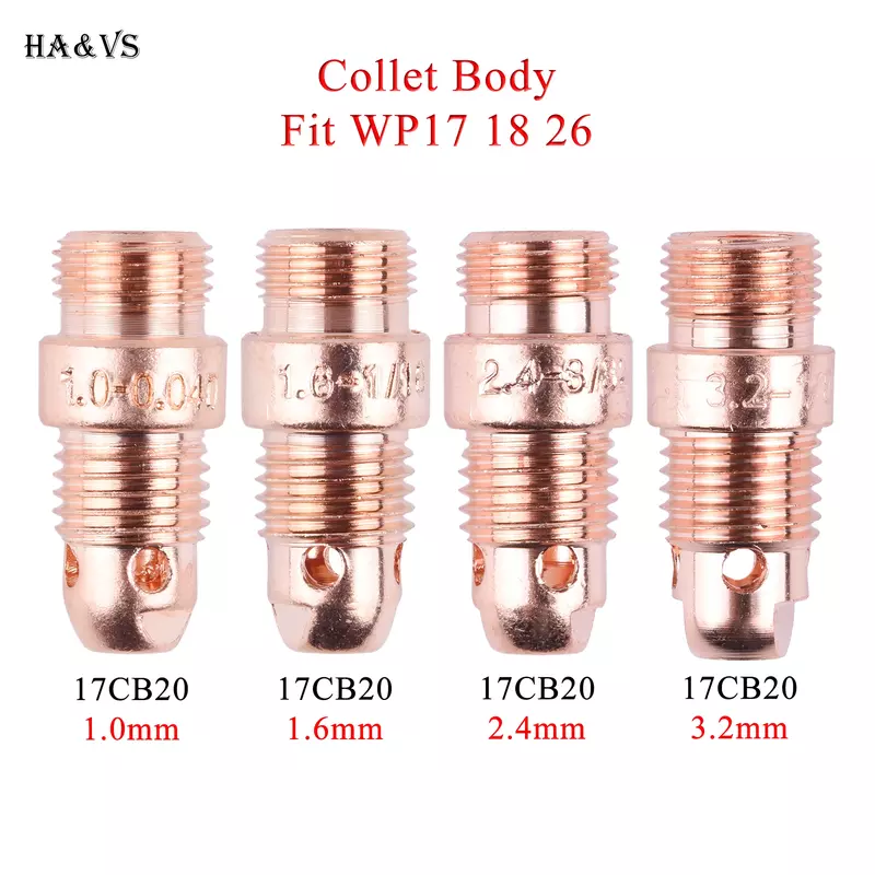 5/10Pcs 1.0/1.6/2.4/3.2mm TIG Collet body Stubby 17CB20 For TIG WP17/18/26 Welding Torch Accessories