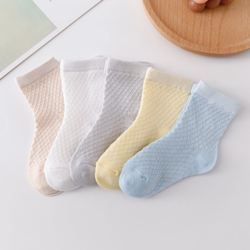 Boys and Girls Spring and Summer Solid Color Mesh Socks Children's Simple and Thin Socks Children's Baby Cotton Socks 1-8 Years