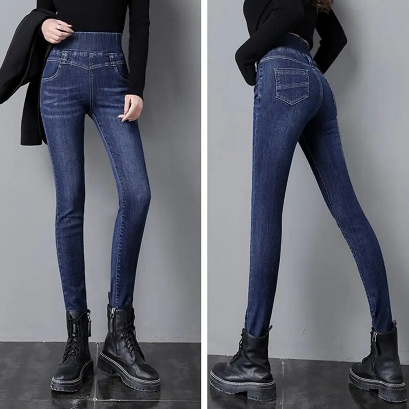 Comfortable Pencil Pants Stylish Women's High Waisted Skinny Jeans Elastic Sexy Slim Fit Multi-pocketed Ladies' for Fashionable