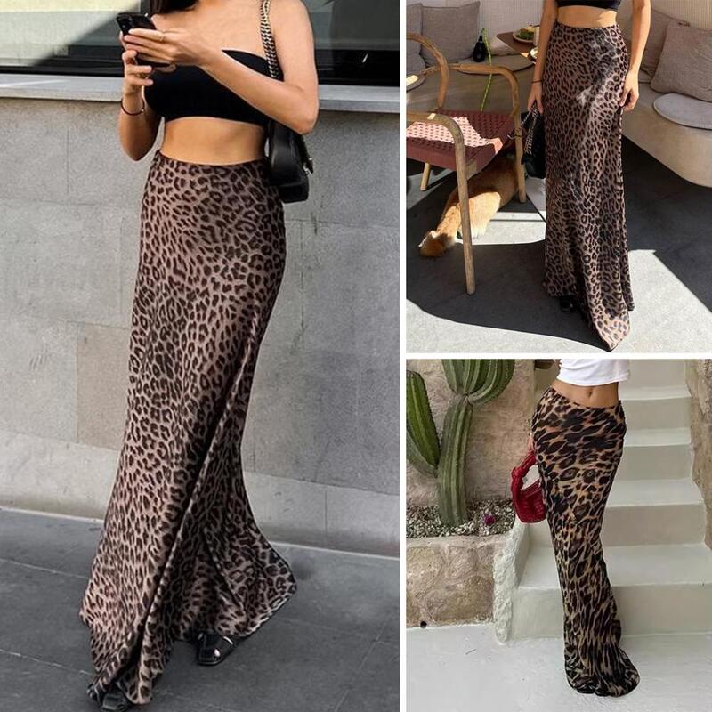 Zipper Half-opening Skirt Elegant Leopard Print High Waist Fishtail Maxi Skirt for Women Floor Length Party Prom Skirt