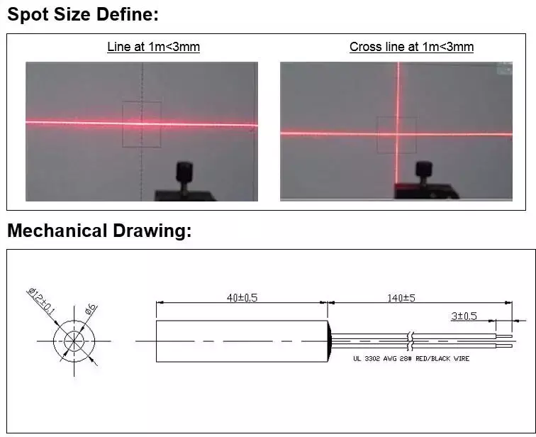 Laser à ligne résistant personnalisé, qualité industrielle, 12mm, 650nm, 200mw, 110