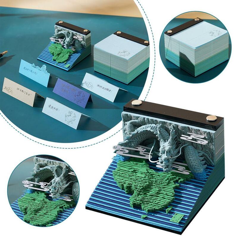3D Dragon Memo Paper Sticky Pad Blocks Nota, 3D Art Notepad, calendário semanal, presente modelo, escultura, V6A0, 2024
