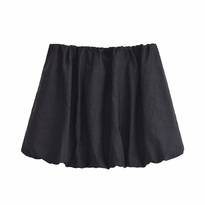 Women Solid Color Short Bud Puffball Skirt Summer Casual Loose Elastic Waist Mini Skirts Female Sweet Lolita Girls Style Skirts