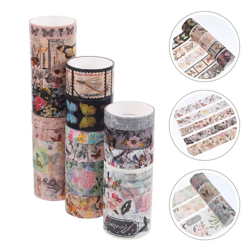 Pegatinas de decoración de manual, cintas de cuenta Washi, papel magnético DIY japonés para diario decorativo, 18 rollos