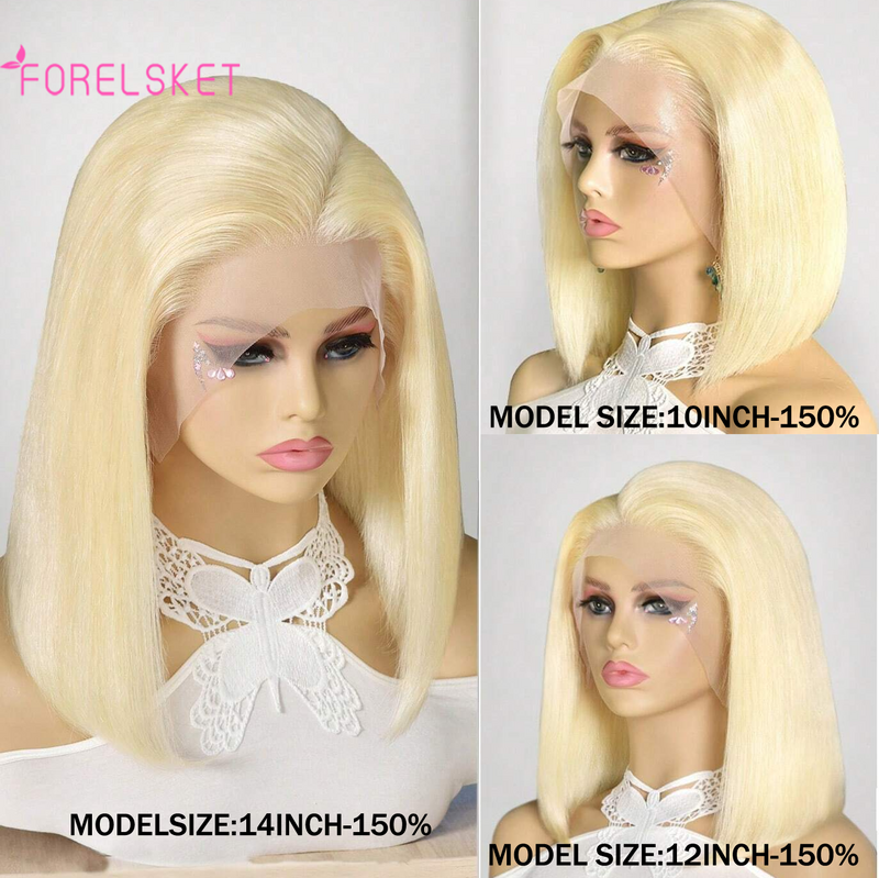 13x4 613 Blonde Lace Front Wig Remy Human Hair 13X4 Frontal Lace Wig Short Blunt Bob Cut with Single Knots Hairline Baby Hair