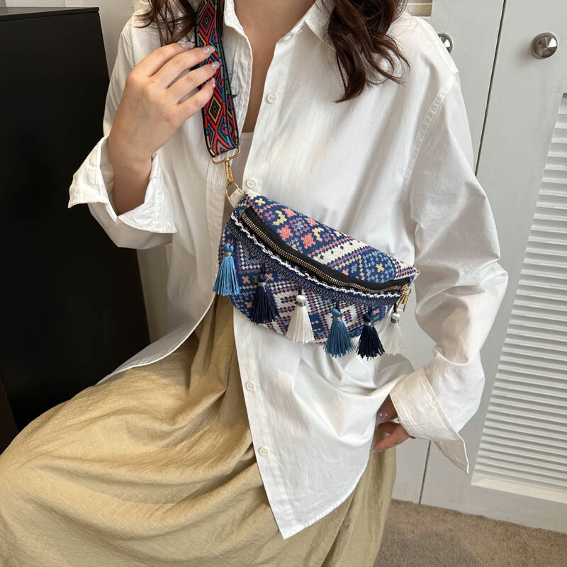 Riñoneras de nailon para mujer, bolsos de alta calidad con borlas y retales, versátiles, personalizados, a la venta, 2023