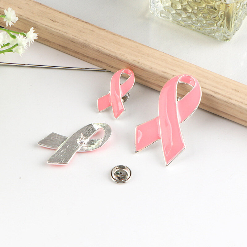 เข็มกลัดเพื่อการรับรู้มะเร็งเต้านมเข็มกลัดสีชมพูสำหรับผู้หญิงริบบิ้นเพื่อการกุศลปกเสื้อ lencana PIN เครื่องประดับเสื้อผ้า