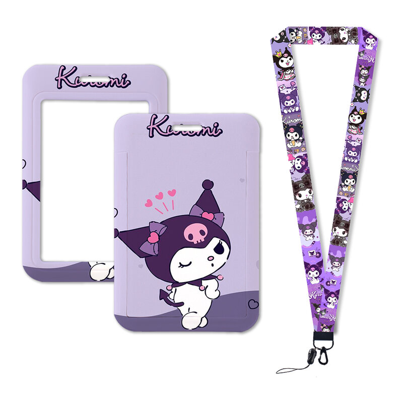 W Kawaii Cartoon ID Card Sanrio Hello Kitty Kuromi Melody Card Set Protection Case Work Bus Card Holder Plastic Keychain Gifts