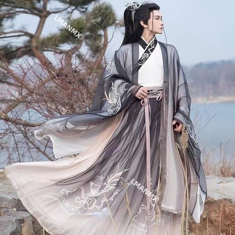 Männer Hanfu chinesische Tracht Set Weijin Periode Chiffon Korsett konfuzia nischen Kleid Gentleman Cosplay Show Kleidung Hanfu