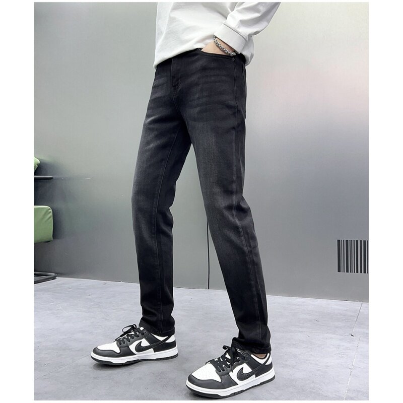 2024Fashionable High-End Black Jeans Men's Light Luxury and Simplicity Design Slim Straight Stretch All-Matching Casual Trousers