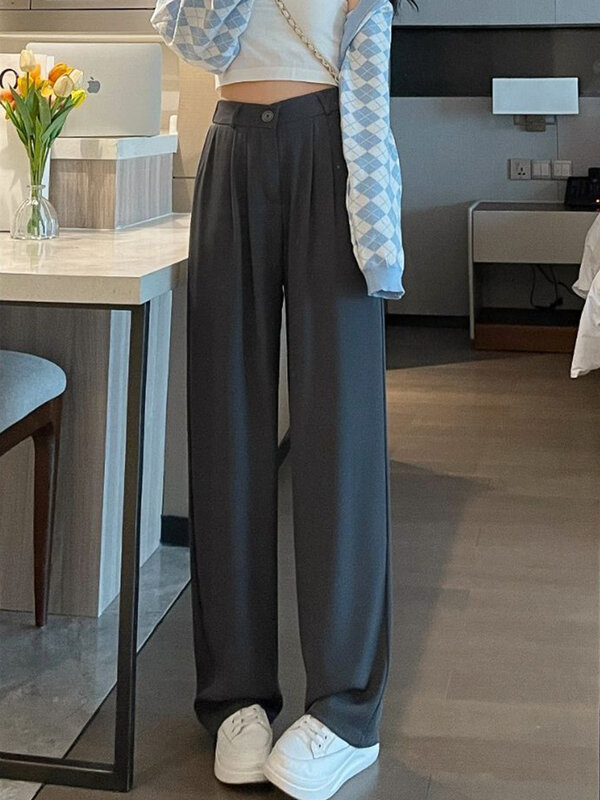 Jmrs pantaloni da donna elastici a vita alta pantaloni estivi Casual dritti pantaloni da donna da ufficio di moda in tinta unita