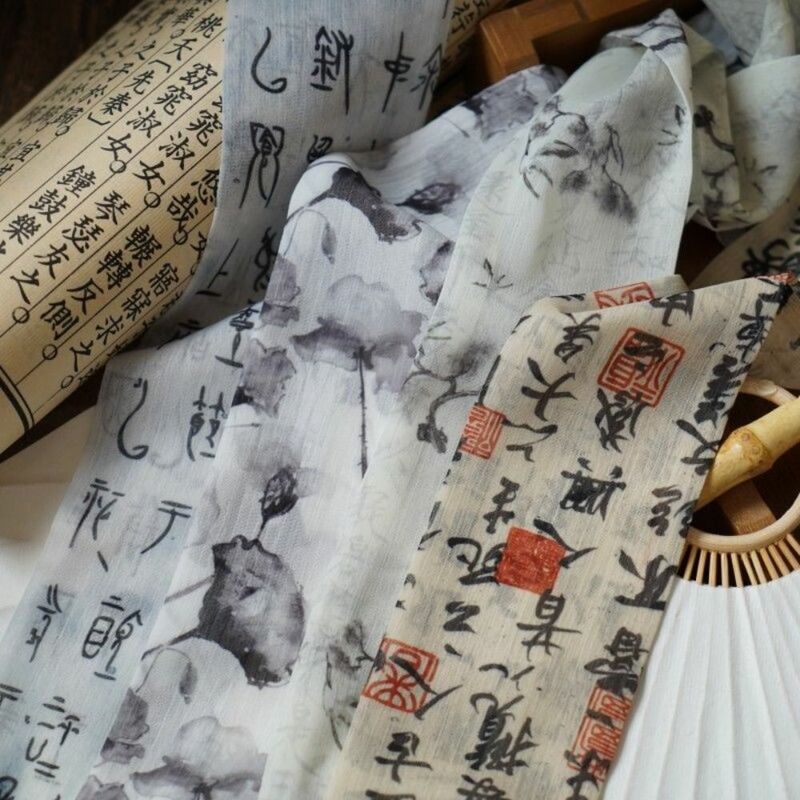 Chinese Style Women Printing Small Long Scarf Hair Band Classical Temperament Cheongsam Silk Scarf Ribbon Headband