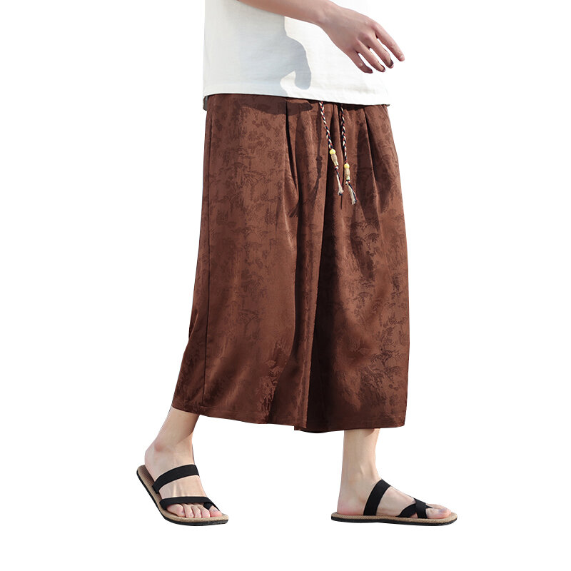 Moda uliczna spodnie haremki męskie w stylu Vintage spodnie z szerokimi nogawkami męskie w stylu Harajuku Hip Hop męskie spodnie do łydek luźne letnie