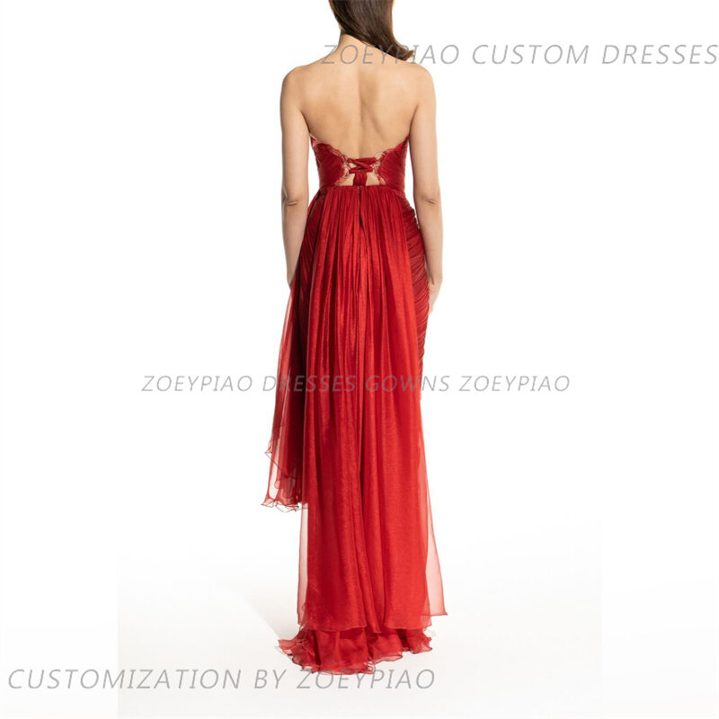 Красное пикантное шифоновое пляжное Плиссированное вечернее платье для официального мероприятия без рукавов для женщин 2024 вечерние платья для свадьбы, дня рождения, коктейля