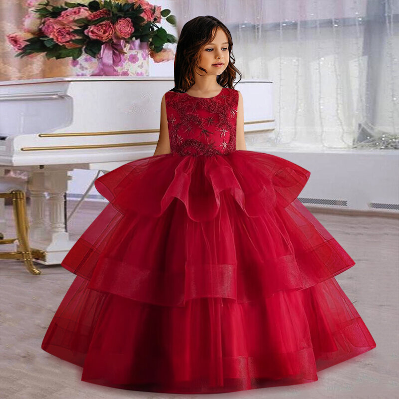 Flower Girl Wedding Party Bride Flower Embroidery Dress Girl Eucharist Ball New Year Christmas Wedding Party Show Evening Dress