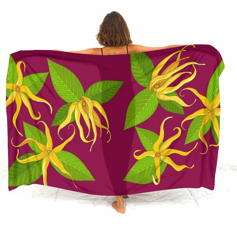 Women Wrap Sarong One-Piece Shawl Coat Soft Summer Hibiscus Flowers Custom Polynesian Tribal Design Print Sarong Seaside Holiday