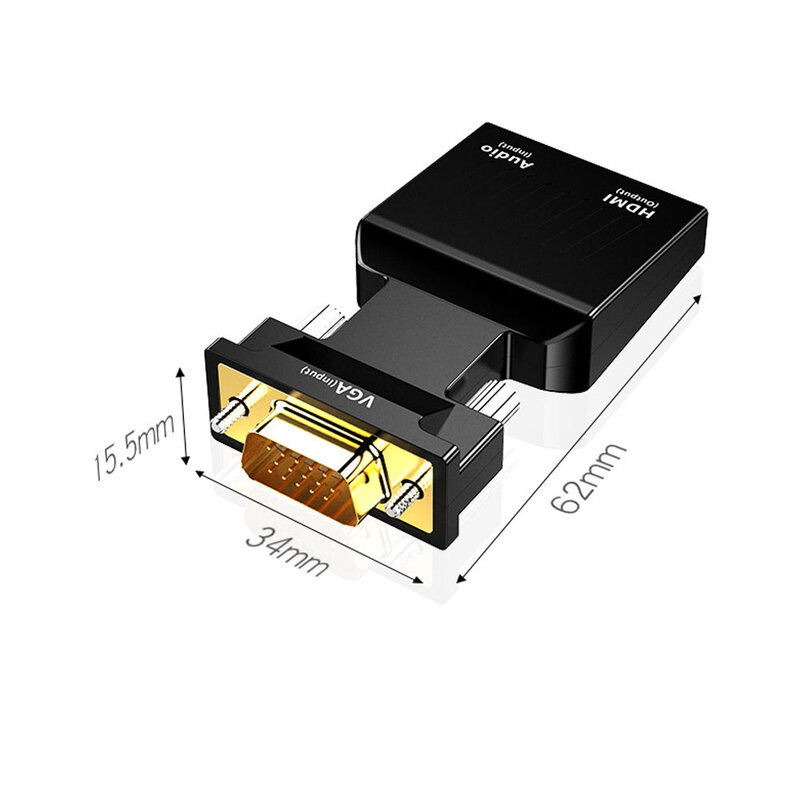 Adaptador convertidor compatible con VGA a HDMI, 1080P, para PC, portátil a HDTV, proyector, vídeo, Audio, HDMI