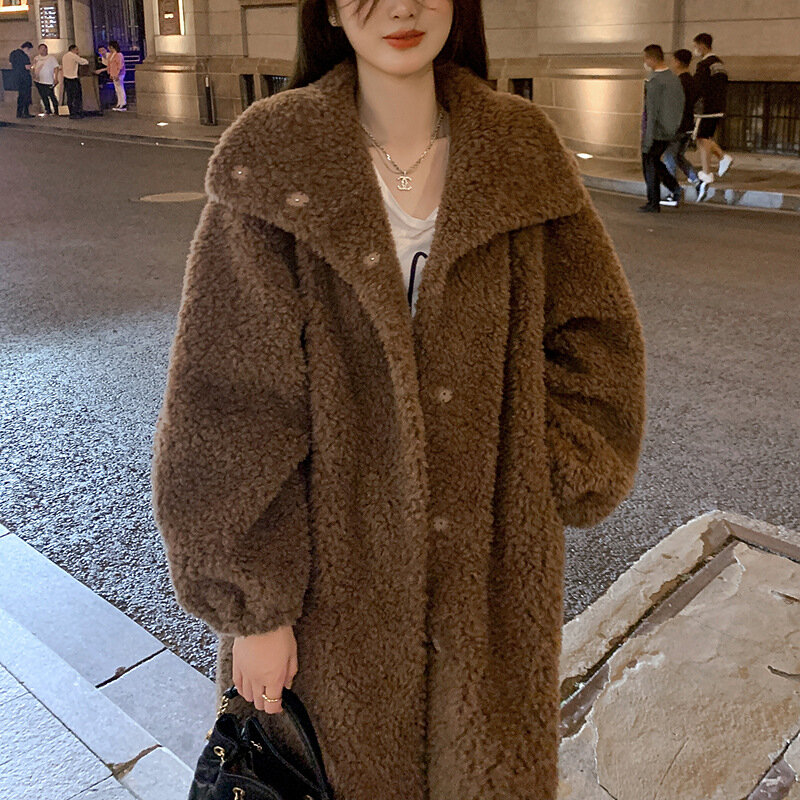 2023 fashion new Fur Sheared Fleece All Wool Coat pelliccia di agnello One Piece vera lana inverno cappotto lungo donna