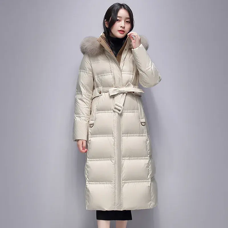 Новинка 2024, зимние и осенние женские длинные пальто на белом утином пуху, модная повседневная женская Лыжная теплая пуховая одежда