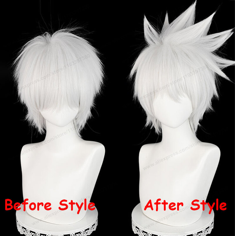 Perruque de Cosplay Anime Hatake Kakashi, Cheveux Courts Blancs Argentés, Perruques Synthétiques, Degré de Chaleur, 30cm
