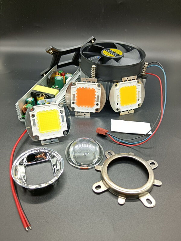 Chip de led branco de alta potência, 100 watts + cooler do dissipador de calor de 100w + driver de led 100w + kit de lentes de led 44mm