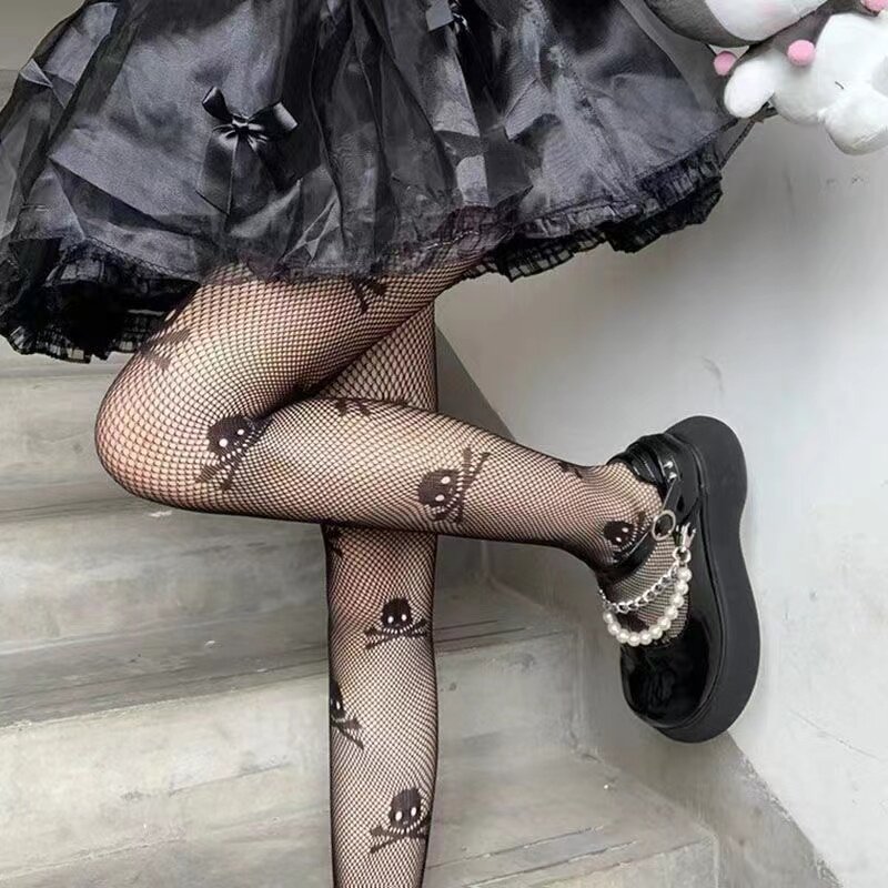 Women Girls Goth Punk Sexy Lolita Fishnet Pantyhose Stockings Harajuku Spider Web Pattern Tights Halloween Mesh Socks Leggings